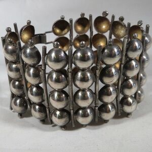 Vintage Mexican Sterling Silver Domed Panel Bracelet